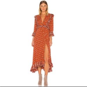 Free People Rust Calico Skies Button Midi Dress